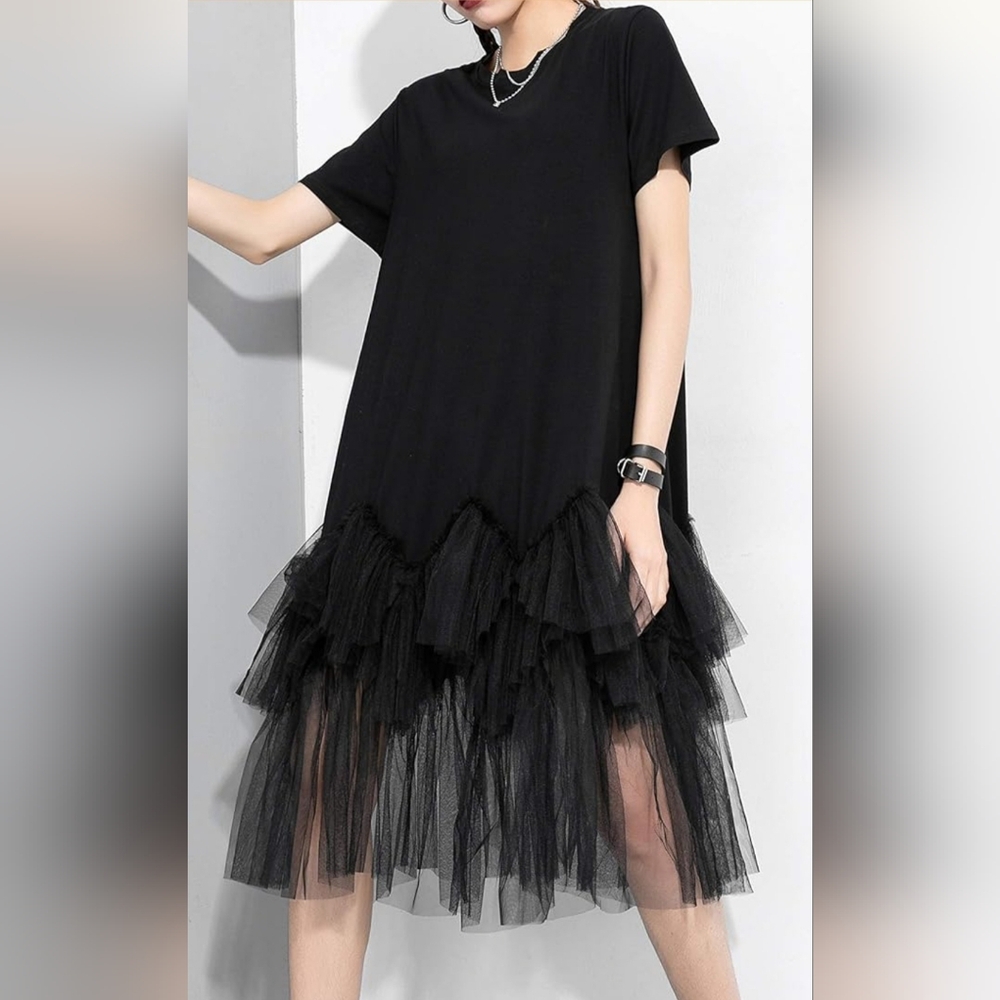 NWT. Ellazhu Women's Casual Short Sleeve Crew Neck Tutu Tulle Dress - Oversized